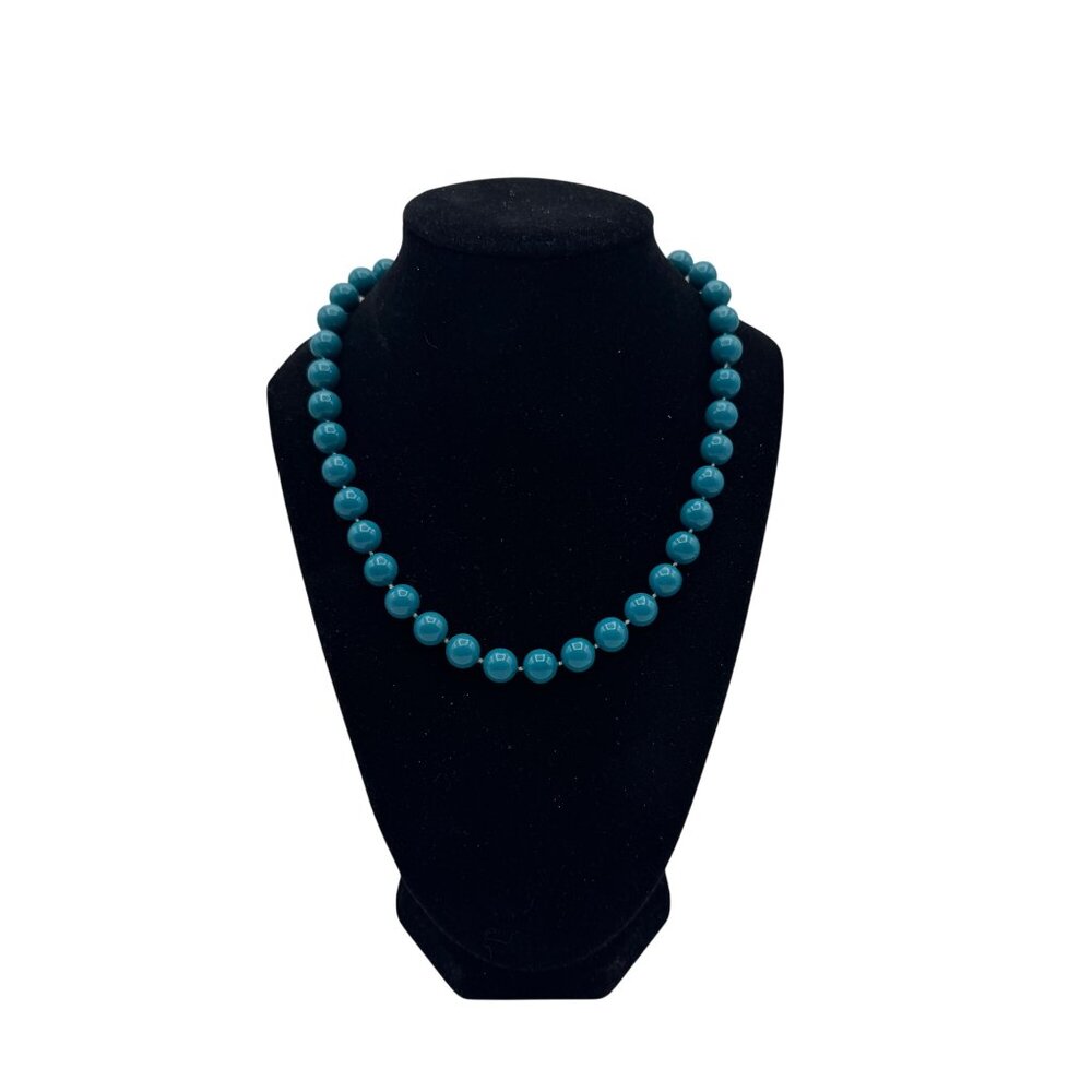 Turquoise Acrylic Round Bead Necklace Gold Tone Clasp 17 Inch Length